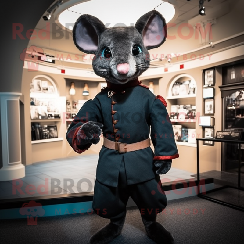 Black Dormouse mascot costume character dressed with a Turtleneck and Belts