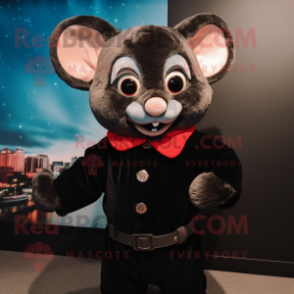 Black Dormouse mascot costume character dressed with a Turtleneck and Belts