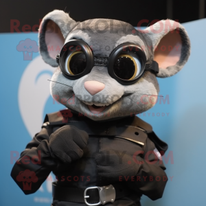 Black Dormouse mascot costume character dressed with a Turtleneck and Belts