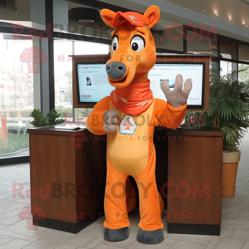 Orange Horse mascot costume character dressed with a Dress Shirt and Mittens