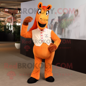 Orange Horse mascot costume character dressed with a Dress Shirt and Mittens
