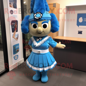 Blue Chief mascot costume character dressed with a Mini Skirt and Bow ties