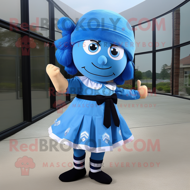 Blue Chief mascot costume character dressed with a Mini Skirt and Bow ties Blue Chief mascot costume character dressed with a Mini Skirt and Bow ties