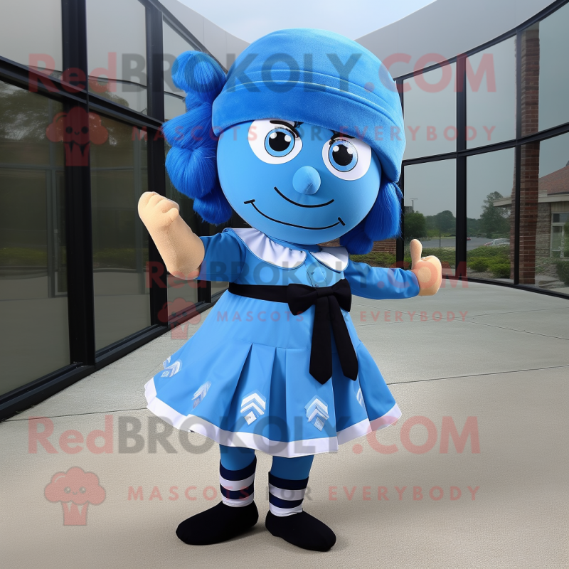 Blue Chief mascot costume character dressed with a Mini Skirt and Bow ties