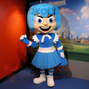 Blue Chief mascot costume character dressed with a Mini Skirt and Bow ties