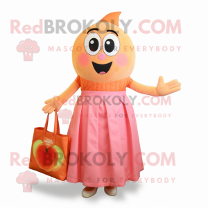 Peach Spaghetti mascot costume character dressed with a Dress and Tote bags