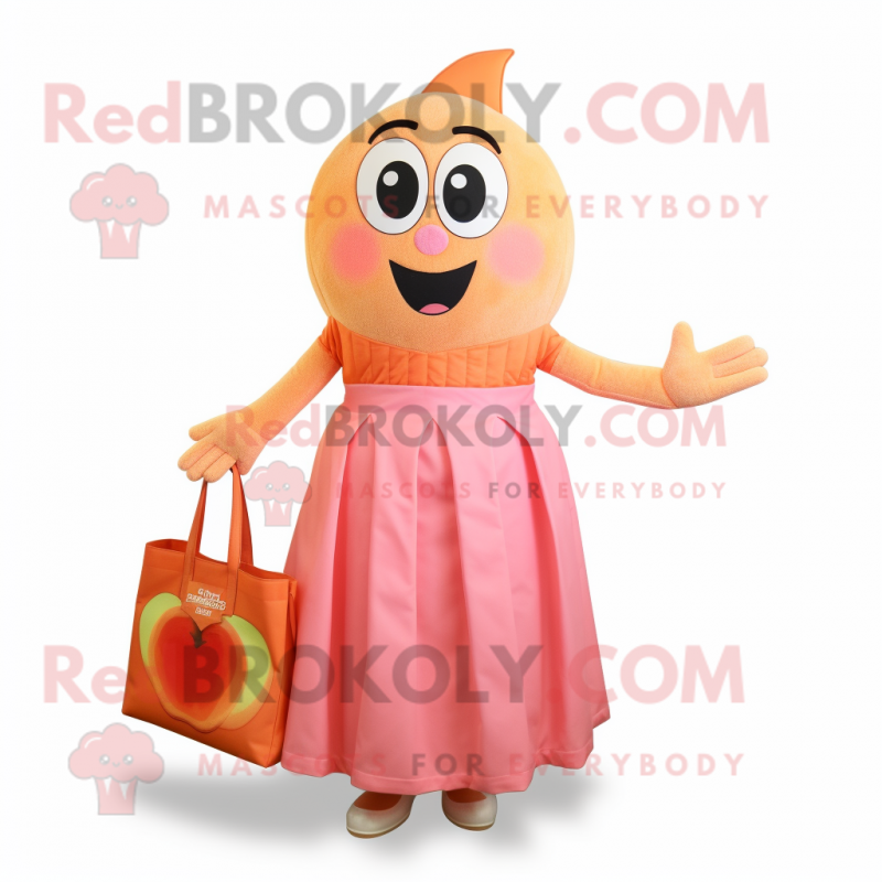Peach Spaghetti mascot costume character dressed with a Dress and Tote bags Peach Spaghetti mascot costume character dressed with a Dress and Tote bags