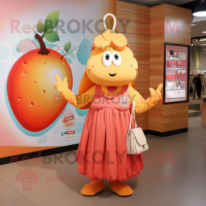 Peach Spaghetti mascot costume character dressed with a Dress and Tote bags