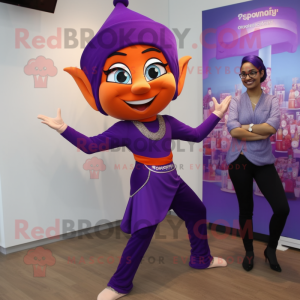 Purple Tikka Masala mascot costume character dressed with a Yoga Pants and Bow ties