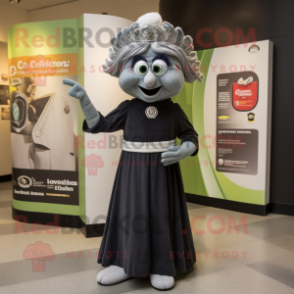 Gray Guinness mascot costume character dressed with a Maxi Dress and Lapel pins