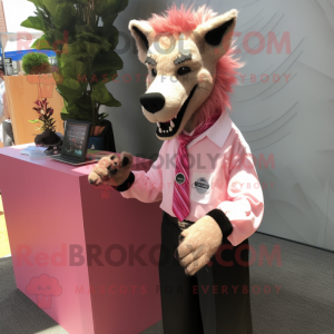 Pink Hyena mascot costume character dressed with a Dress Shirt and Cufflinks