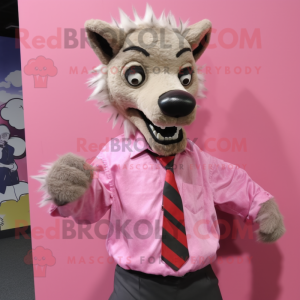 Pink Hyena mascot costume character dressed with a Dress Shirt and Cufflinks