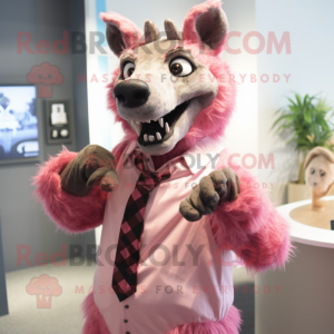 Pink Hyena mascot costume character dressed with a Dress Shirt and Cufflinks