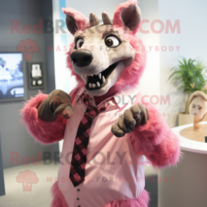 Pink Hyena mascot costume character dressed with a Dress Shirt and Cufflinks