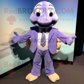 Lavender Sea Turtle mascot costume character dressed with a Jumpsuit and Tie pins