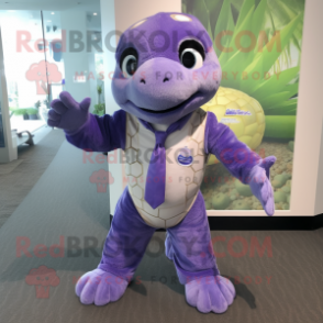 Lavender Sea Turtle mascot costume character dressed with a Jumpsuit and Tie pins