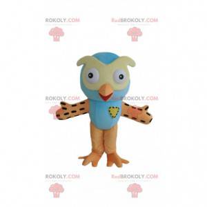 Mascotte gufo blu e arancione, costume da gufo colorato -