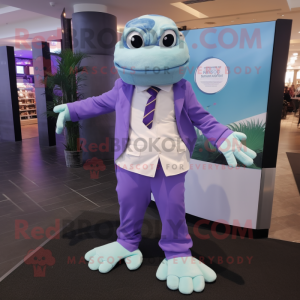 Lavender Sea Turtle mascot costume character dressed with a Jumpsuit and Tie pins