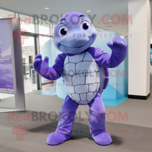 Lavender Sea Turtle mascot costume character dressed with a Jumpsuit and Tie pins