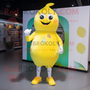 Lemon Yellow Aglet mascot costume character dressed with a V-Neck Tee and Bracelets