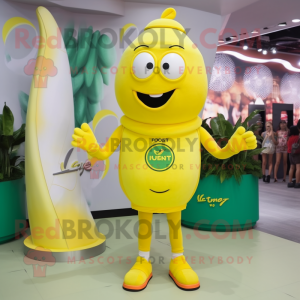 Lemon Yellow Aglet mascot costume character dressed with a V-Neck Tee and Bracelets