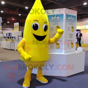 Lemon Yellow Aglet mascot costume character dressed with a V-Neck Tee and Bracelets
