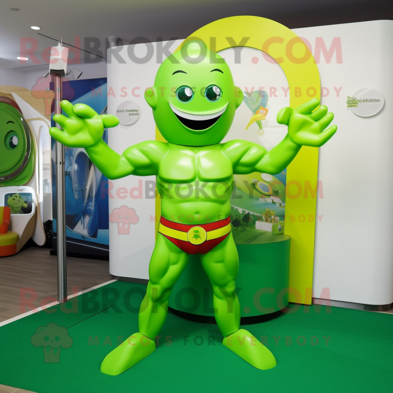 Lime Green Superhero mascot costume character dressed with a Swimwear and Earrings