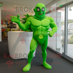 Lime Green Superhero mascot costume character dressed with a Swimwear and Earrings