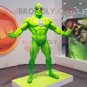 Lime Green Superhero mascot costume character dressed with a Swimwear and Earrings