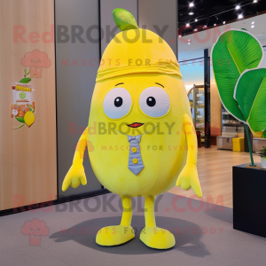 Lemon Yellow Melon mascot costume character dressed with a Flare Jeans and Ties
