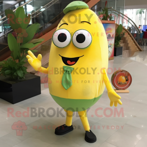 Lemon Yellow Melon mascot costume character dressed with a Flare Jeans and Ties