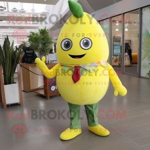 Lemon Yellow Melon mascot costume character dressed with a Flare Jeans and Ties