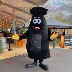 Black French Fries mascot costume character dressed with a Dress Shirt and Wraps