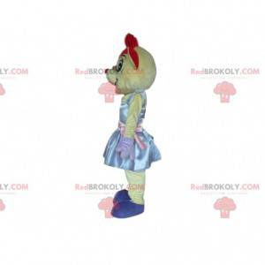 Mausmaskottchen mit einem Kleid und roten Haaren -