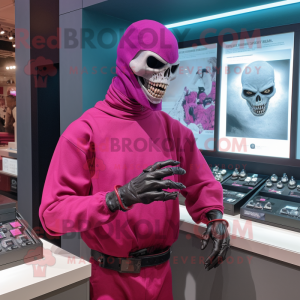Magenta Undead mascot costume character dressed with a Turtleneck and Bracelet watches