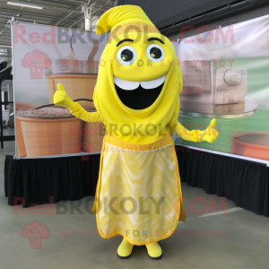 Lemon Yellow Bbq Ribs mascot costume character dressed with a Wrap Skirt and Wraps