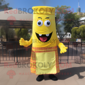 Lemon Yellow Bbq Ribs mascot costume character dressed with a Wrap Skirt and Wraps