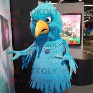 Cyan Crow maskot kostume...