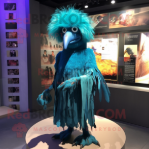 Cyan Crow mascot costume character dressed with a Mini Dress and Hair clips