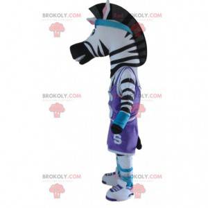 Zebra maskot v oblečení, sportovní zvířecí kostým -