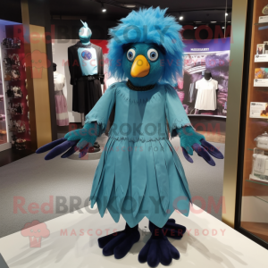 Cyan Crow maskot kostume...