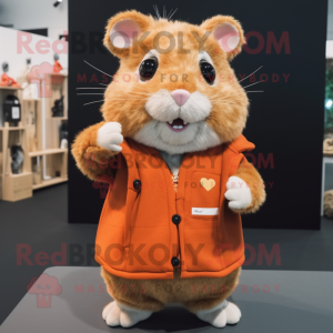 Rust Hamster mascot costume character dressed with a Cardigan and Earrings