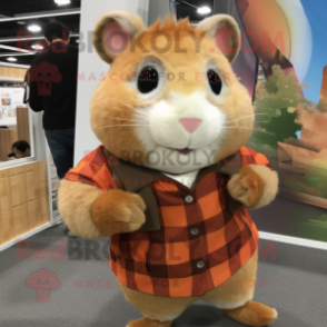 Rust Hamster mascot costume character dressed with a Cardigan and Earrings