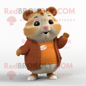 Rust Hamster mascot costume character dressed with a Cardigan and Earrings