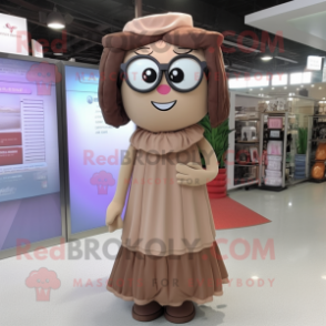 Tan Plum mascot costume character dressed with a Pleated Skirt and Eyeglasses