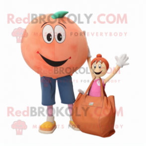 Peach Handball Ball mascot costume character dressed with a Mom Jeans and Wallets