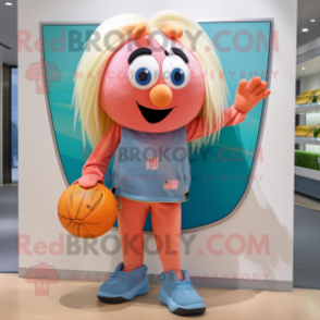 Peach Handball Ball mascot costume character dressed with a Mom Jeans and Wallets