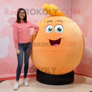Peach Handball Ball mascot costume character dressed with a Mom Jeans and Wallets