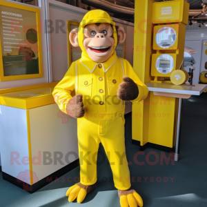 Lemon Yellow Chimpanzee mascot costume character dressed with a Playsuit and Cufflinks