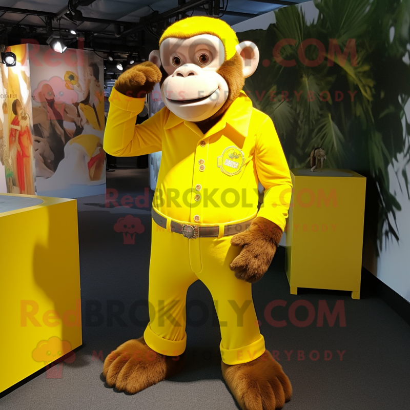 Lemon Yellow Chimpanzee mascot costume character dressed with a Playsuit and Cufflinks